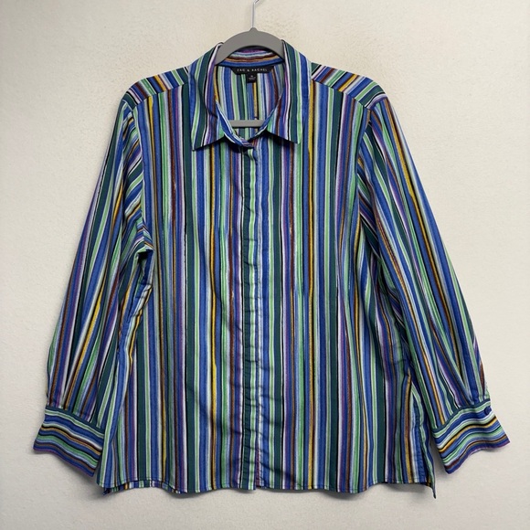Zac & Rachel Button Down Blouse Shirt XL Stripe Collared - Picture 1 of 8